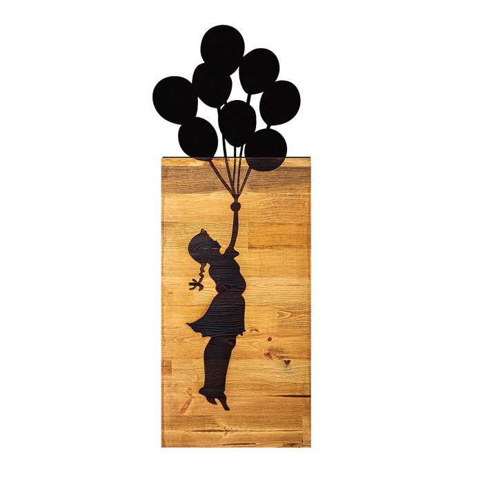 Wallity Child And Balloons Escultura de pared en Negro